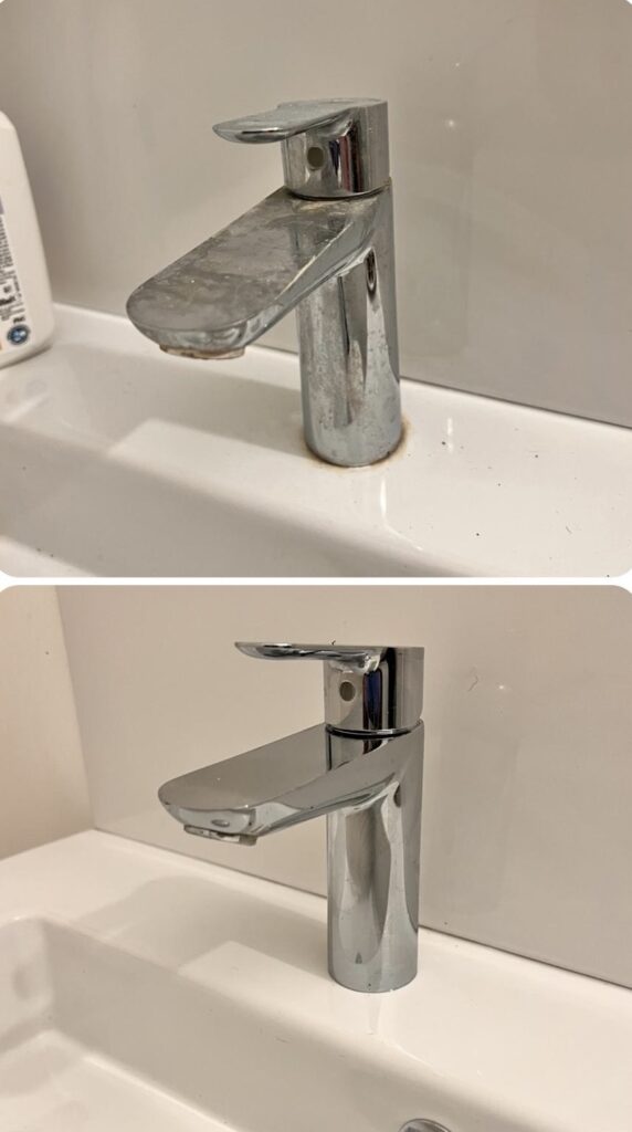 Remise en état de robinetterie et lavabo à La Seyne-sur-Mer — nettoyage anti-calcaire et polissage pour un rendu brillant et hygiénique.